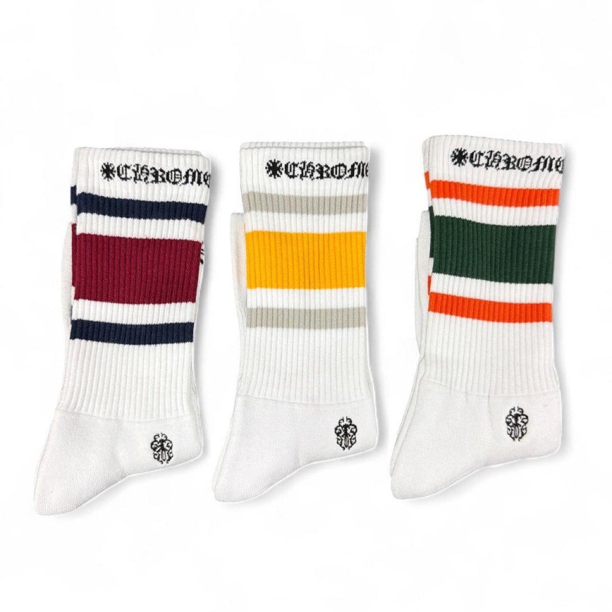 Chrome Hearts Logo-Embroidered Striped White Socks — detail 2