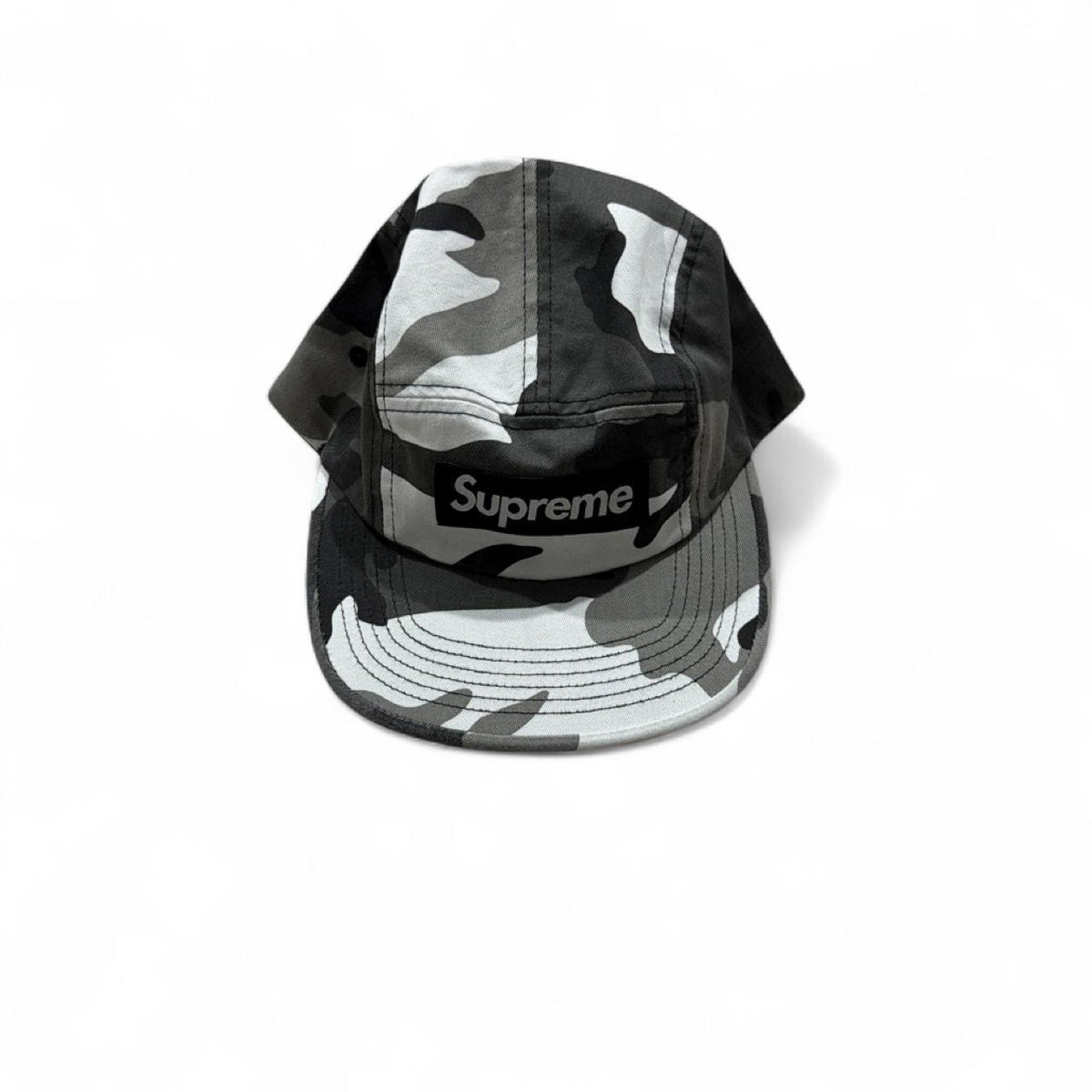 Supreme Washed Chino Twill Camp Cap — Grey Camo — front