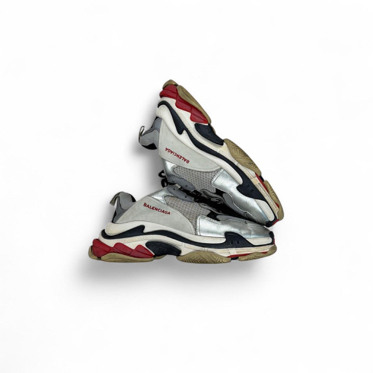 Balenciaga Triple S Silver, Red & Black Sneakers — pair
