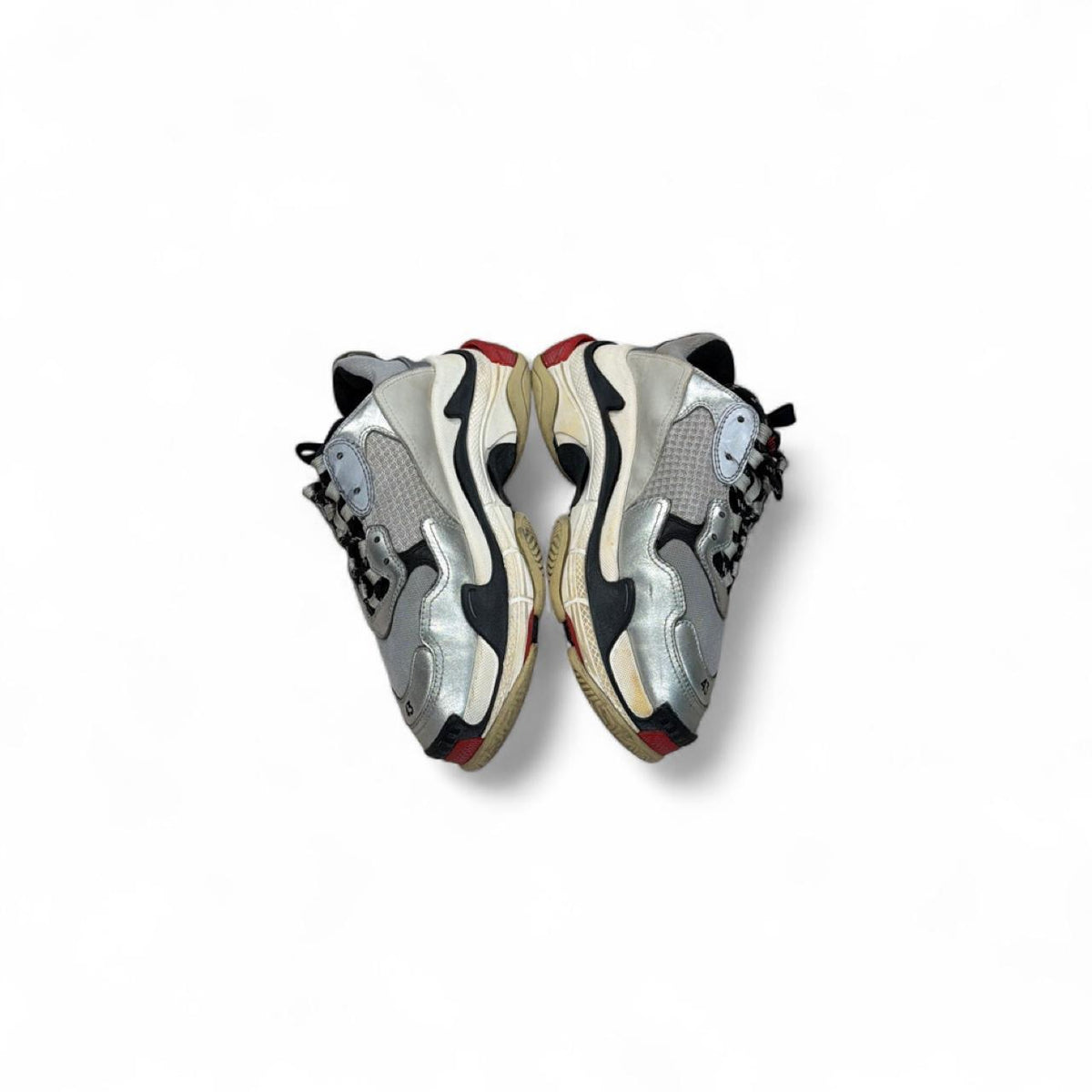 Balenciaga Triple S Silver, Red & Black Sneakers — side