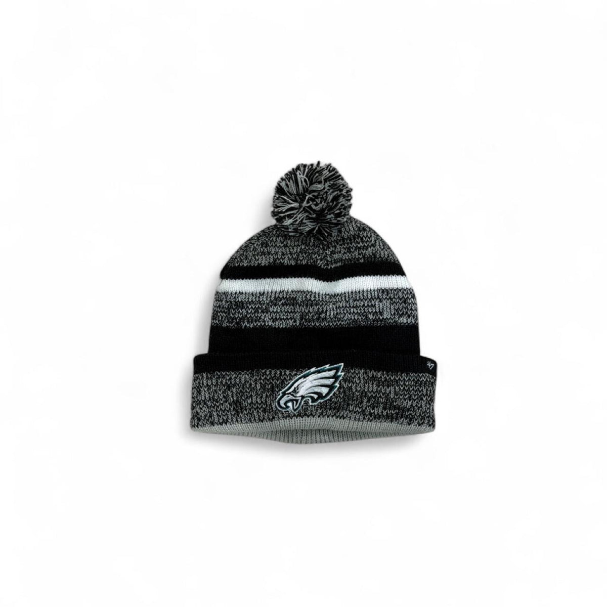 Philadelphia Eagles Black & Grey Striped Pom Beanie — front