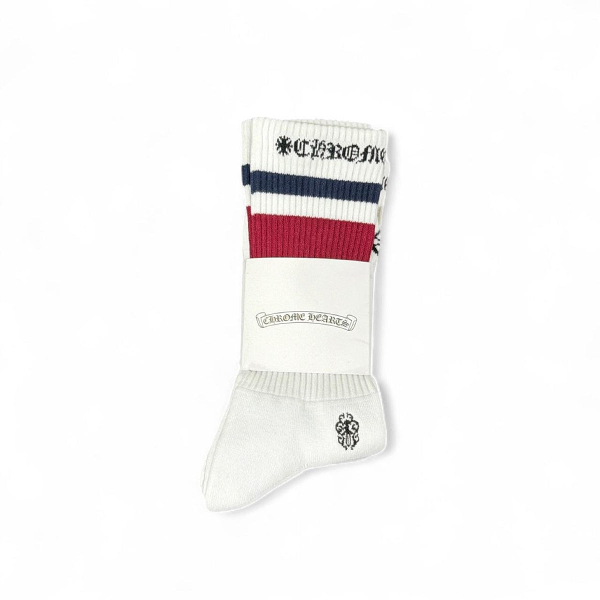 Chrome Hearts Logo-Embroidered Striped White Socks — detail 1