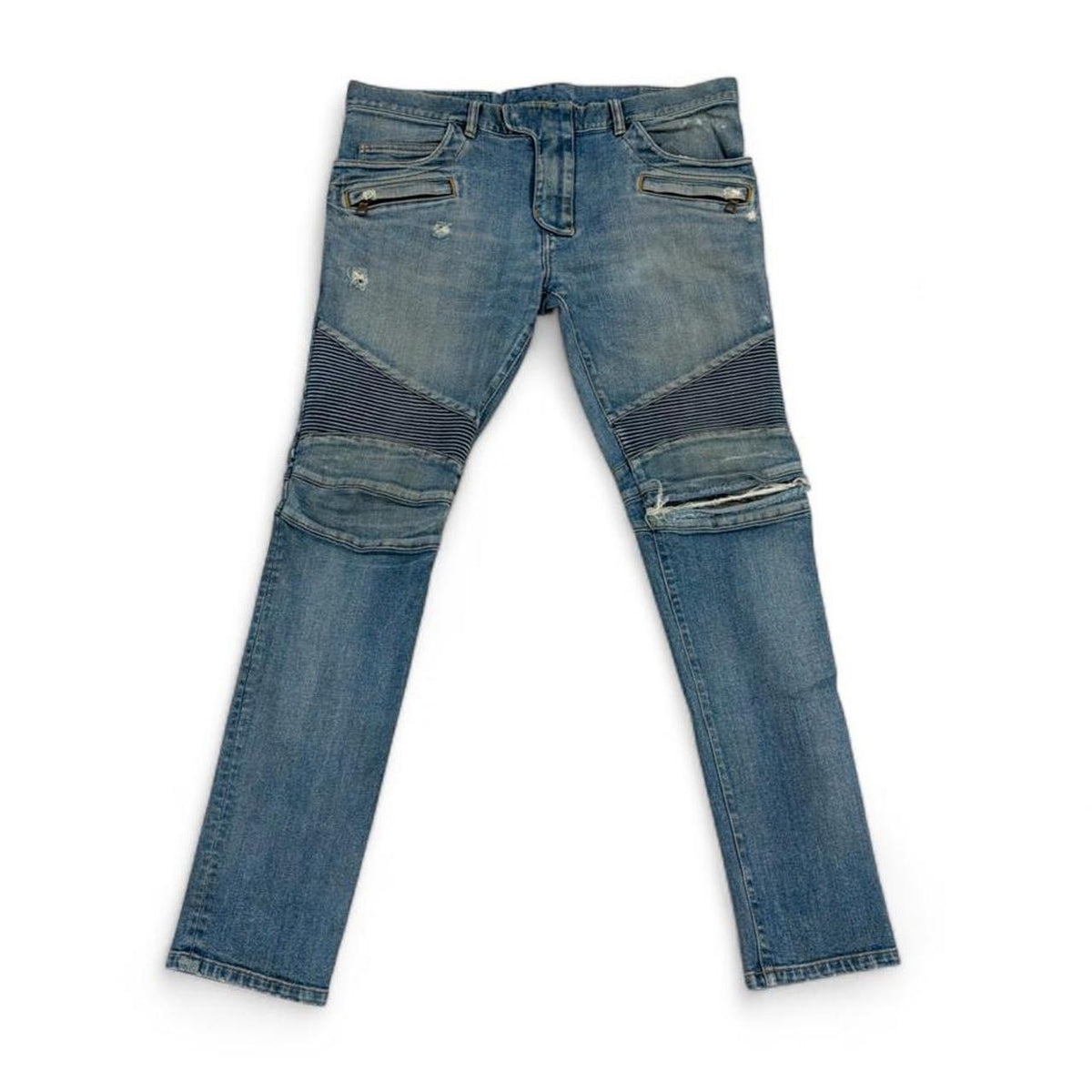 Blue Distressed Biker Jeans — 01